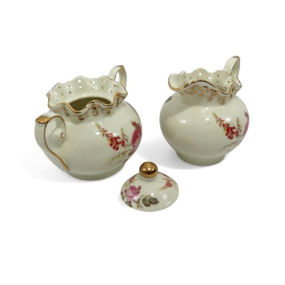 ROYAL ELFREDA Ceramic Creamer And Sugar Bowl Set Blushing Beauty Vintage - Picture 3 of 9